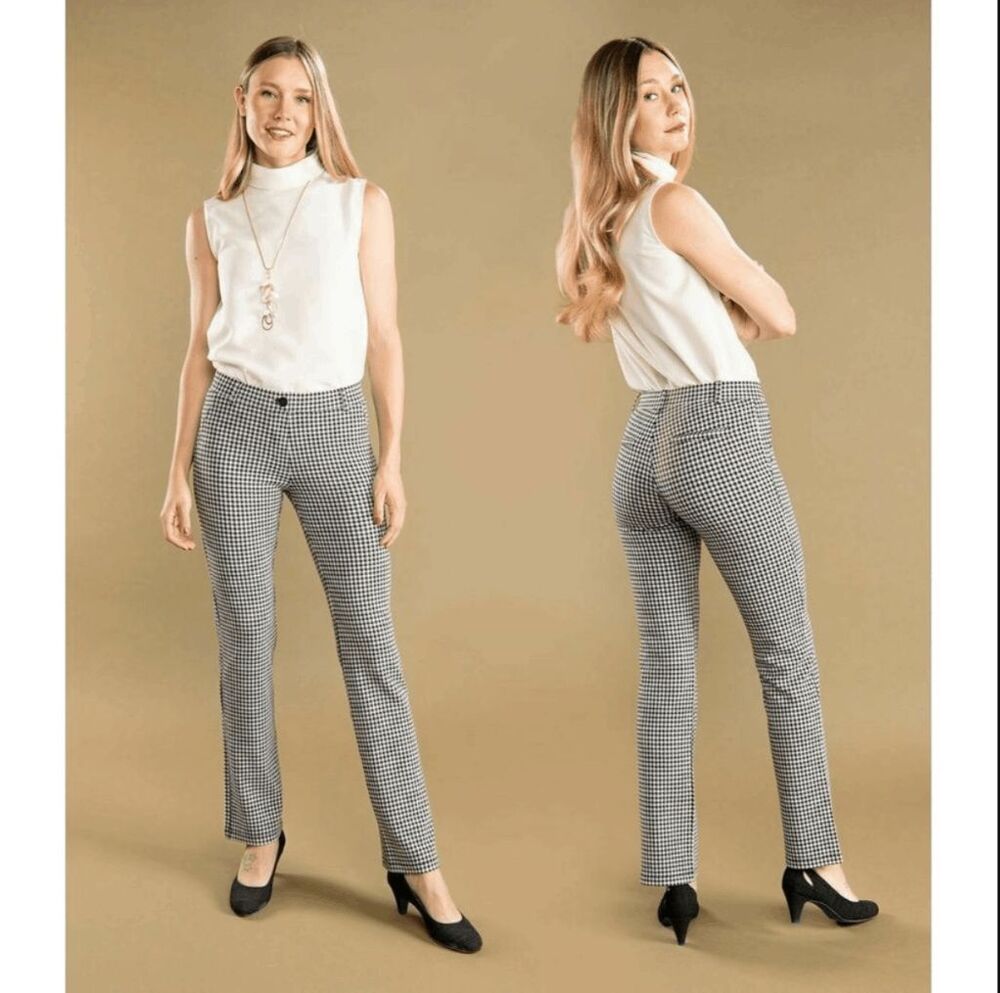 New Betabrand Black White Gingham Straight Classic Dress Pant Yoga Pants Medium